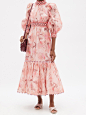 Concert floral-print linen-blend lawn dress | Zimmermann : The gauzy floral-printed lawn fabric of Zimmermann’s pink Concert dress is blended from linen and silk, making it ideal for bringing a romantic note to warm-weather days. It's embellished at the n