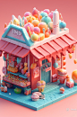 AI数字艺术美食店铺糖果店小场景模型-众图网