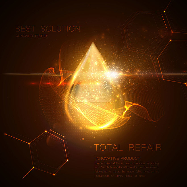金色水滴分子结构光效背景矢量素材