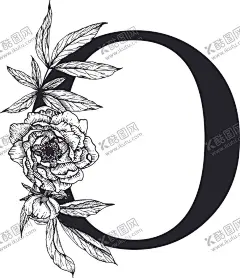 花卉装饰字母字母O 【酷图网】花卉装饰字母,字母O,黑白线描花朵,英文,字母,字体,花朵,鲜花,黑白,线描,素描,白描,创意设计,设计素材,矢量图,矢量素材