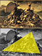 绘画 | 绘画的20种构图 : 泰奥多尔·席里柯《梅杜萨之筏》9.三角形构图 向上三角形是最稳定的，用三角形构图的画面会显得四平八稳。但是成也稳定败也稳定，如果画面过于稳定画面就失去动感和活力，显得很古板陈腐。三角形构图也常用于人物肖像画。