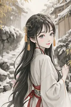 AI数字艺术古风水墨女生插画-众图网