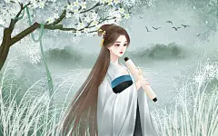 古风人物插画手拿卷轴的古装少女原创插画海报