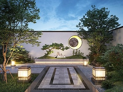 新中式庭院景观3d模型