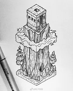 好精致的小画，纯针管笔勾线呈现的黑白效果！#巴士日记#针管笔手绘 ​​​​