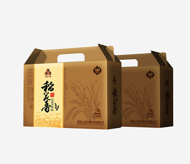 梯形稻花香袋装米礼盒产品高清素材 产品设...