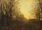 Wimbledon Park, Autumn After Glow, 1866 - John Atkinson Grimshaw : Wimbledon Park, Autumn After Glow, 1866 by John Atkinson Grimshaw. Romanticism. cityscape