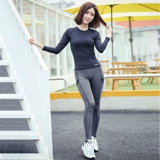 莱登曼 运动套装健身服女夏跑步服紧身长袖...