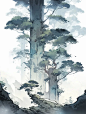 【AI数字艺术】中国传统水墨写意画，松树树木图片下载