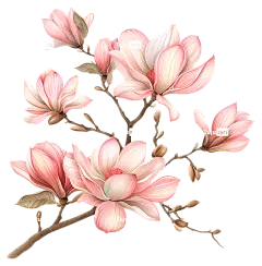 粉红玉兰玉兰花粉红色的花朵分支盛开-现实的分支与盛开的粉红色花朵