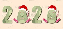 2020,圣诞帽,幸福,老鼠,幽默,春节,可爱的,传统,贺卡,背景分离