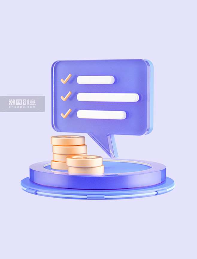 C4D银行金融理财金币对话框紫色蓝色图片...