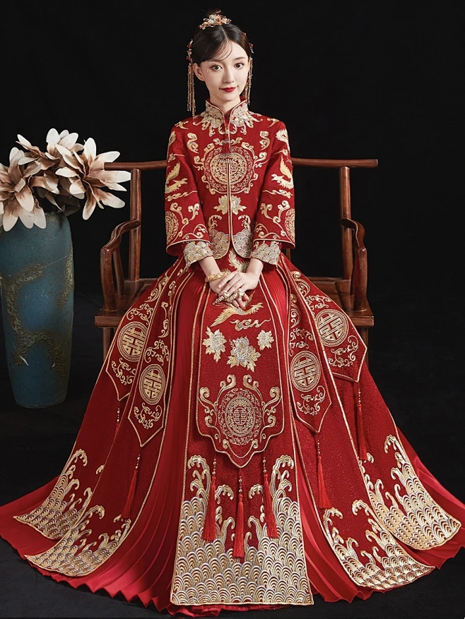秀禾服结婚新娘女中式婚纱礼服龙凤褂秀和服-花瓣网