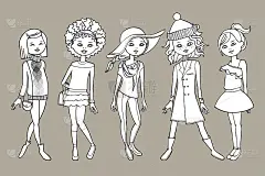 黑色和白色的十几岁的女孩在时尚的服装