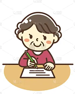 祖母,标志,契约,可爱的,中老年女人,女人,中老年人,70到90岁,绘画插图,卡通