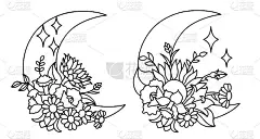 野花在手绘线条艺术风格。