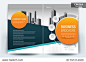  Business Brochure Background Design Template, Flyer Layout, Poster, Magazine, Annual Report, Book, Booklet with Orange and Blue Circle and Building Image. Size A4 Vector Design illustration. 