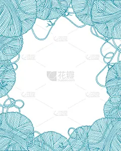 矢量纱球装饰框架用长线和结，空白中间为你的文字空白。手绘插图编织和钩针类项目，小册子，海报或封面