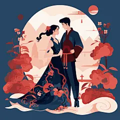 眉目传情古风中式风格 中式婚礼  插画 图标 SVG 设计 素材 矢量
