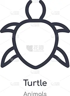 分离着色,轮廓,海龟,动物,图标,线条,可爱的,白色,创造力,自然
