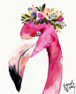 Flamingo with Floral Crown Print by DandelionPaperCo on Etsy