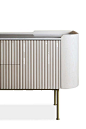 For Sale on 1stdibs - The Stratton sideboard borrows design cues from Art Deco, creating a focal piece for both living and dining room schemes. The clean lines and geometric