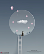 治愈灰色粉色气球时尚美女创意海报 合成设计 风景场景