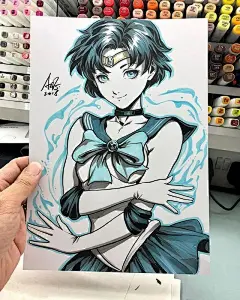 #飞乐鸟分享# 马克笔手绘动漫人物，出自新加坡华裔漫画大神Artgerm之手，线条流畅感超强！ ​​​​