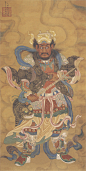 趙公明，
絹本重彩設色水陸畫，
明代，
縱172.3cm 橫90cm，
首都博物馆藏