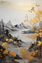 轻奢山水高级感风景金箔画