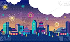 灯笼,放焰火,矢量,春节,地形,背景,色彩鲜艳,贺卡,纸灯笼,十二生肖