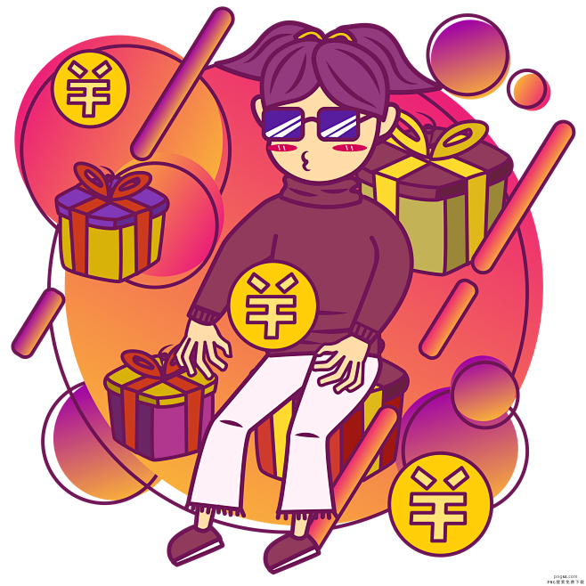 矢量卡通手绘双11电商活动奇幻小插画 P...