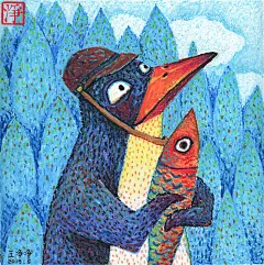 油画棒画儿晴天油画棒插画 蜡笔插画  动物插画 儿童插画 油画棒产品插画
