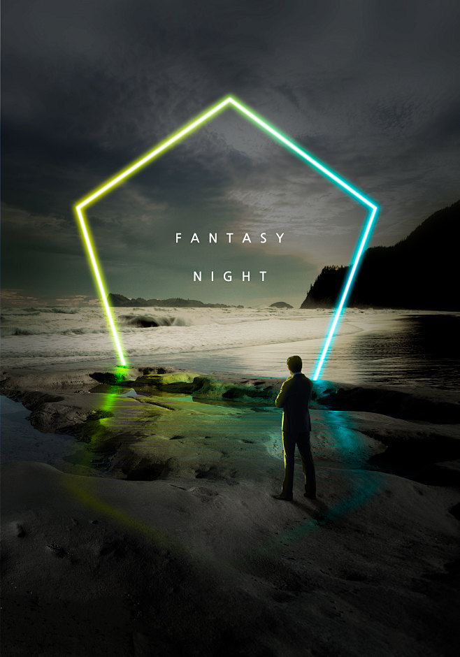 “梦幻之夜”几何霓虹图形创意海报素材合集...
