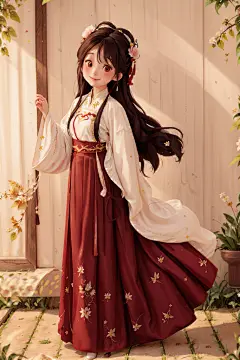 手绘民族古风美女汉服女生人物插画