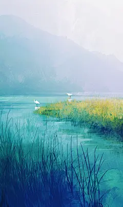 唯美白鹭插画素材图