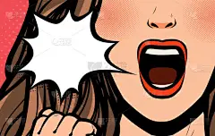 美丽的女孩或年轻女子尖叫。流行艺术复古漫画风格。动画片向量例证