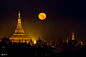 It Insight Us • Shwedagon pagoda with the full moon by...