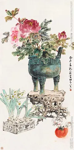 【当代国画大家孔小瑜作品 ----- 博古清供图】
孔小瑜（1899－1984），原名宪英，生于慈溪庄桥孔家村。初在沪上活动，后赴香港，1951年毅然北返，参加内地建设；1955年后，应邀赴安徽艺术学校执教，兼任安徽画院副院长，并被选为安徽省人大代表。晚年任职安徽艺术学校教授，安徽画院副院长、省人大代表。擅长花卉博古，追求形象逼真，笔意松动逸格，并刻苦练就了强记默写的本领。