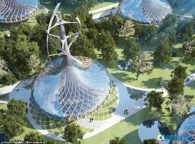 组图：奇异的未来节能环保城 犹如空中花园...