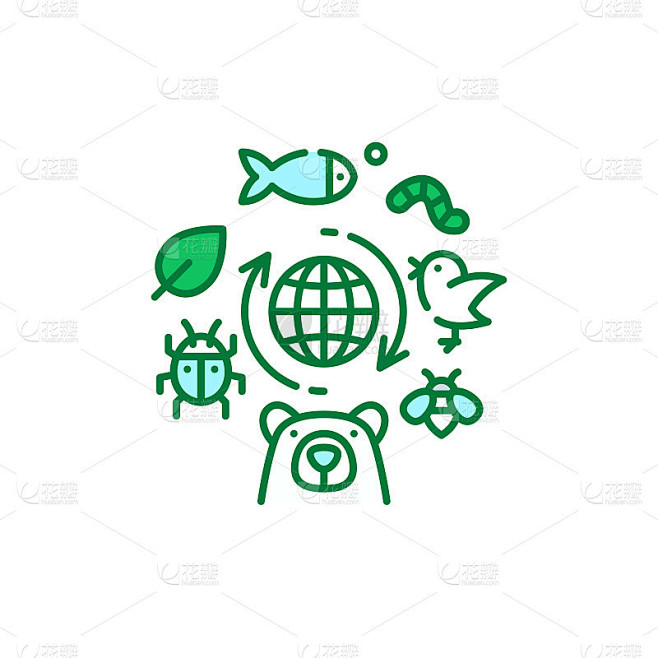 生物多样性彩色线图标。环境保护。