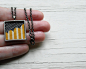 Fabric Necklace, Mustard Jewelry Yellow, White Stripes, Dots, Geometric Jewelry, Black Gray Fabric