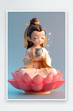 AI奶茶咖啡潮流神话佛祖观音IP形象插画