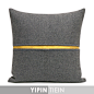 藝品|灰色毛呢拼黄色条纹方枕|家用冬季抱枕北欧风格样板间澜品