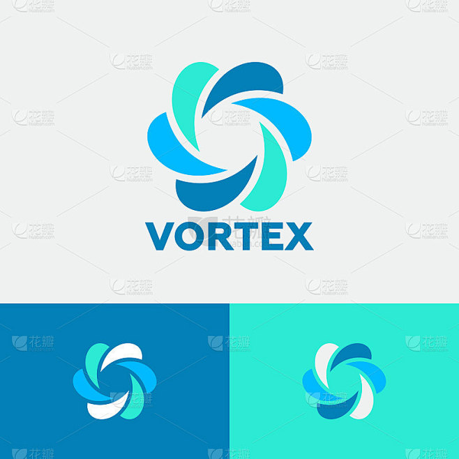 漩涡平面标志。蓝色象征信。O字母组合。动...