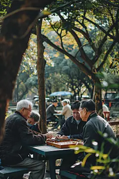老年人公益项目公园下棋图片