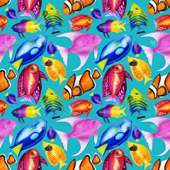 鱼类,多色的,海洋生命,四方连续纹样,四元素,水彩画,动物手,热带鱼,贺卡,水彩画颜料