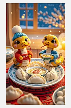 立冬海报设计羊毛毡3D卡通餐盘上