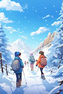 寒冷东北冬季游学旅游插画