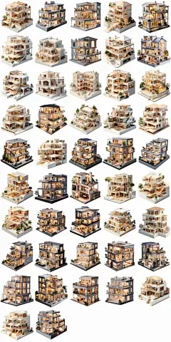 房子房屋别墅住宅楼房展馆美术馆现代建筑PNG元素材海报设计模板